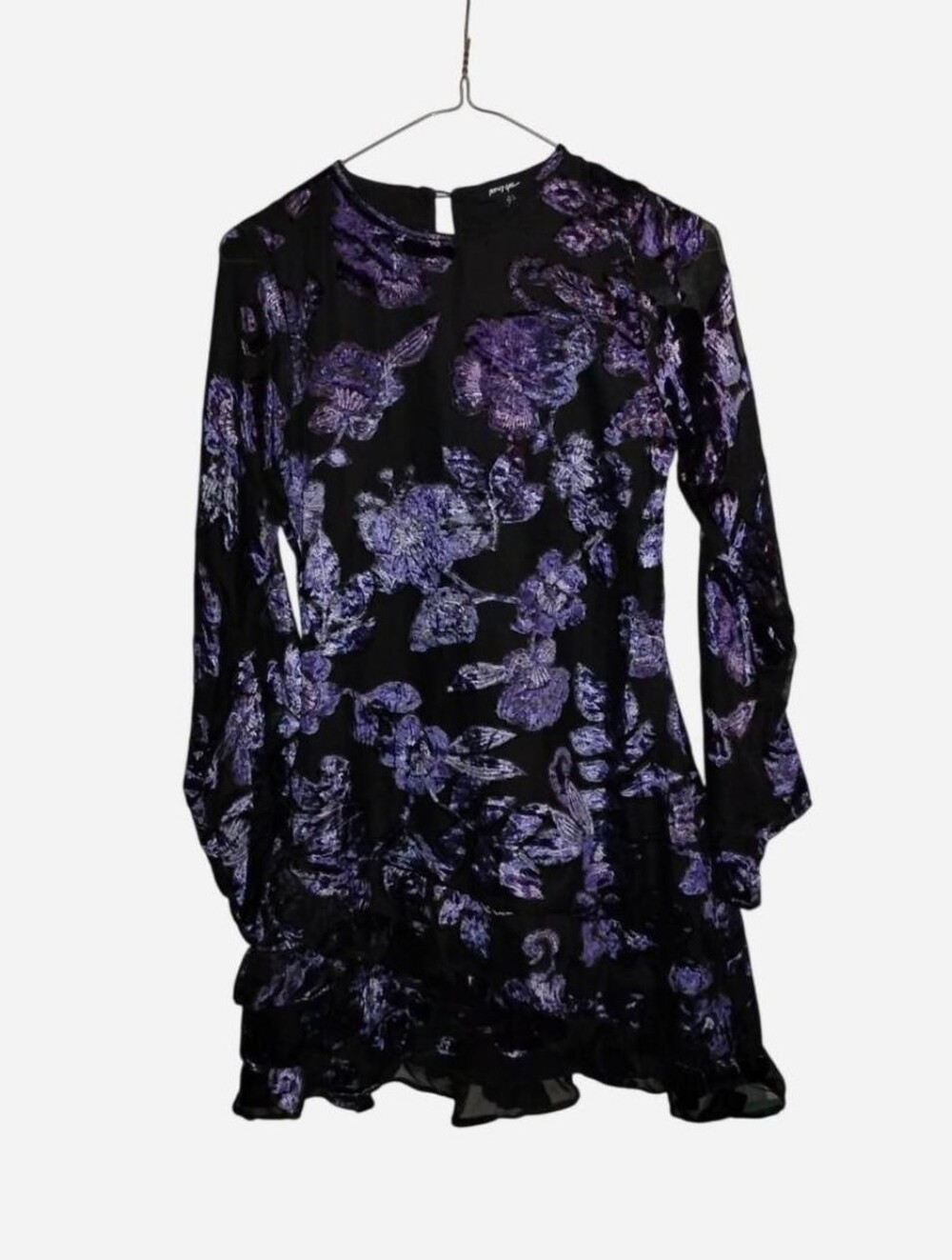 Nasty Gal Floral Devore Ruffle Mini Dress Purple Velvet Black NWT US 4 / UK 8